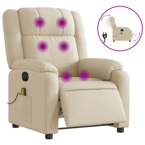 vidaXL Sill&oacute;n reclinable de masaje el&eacute;ctrico tela color crema