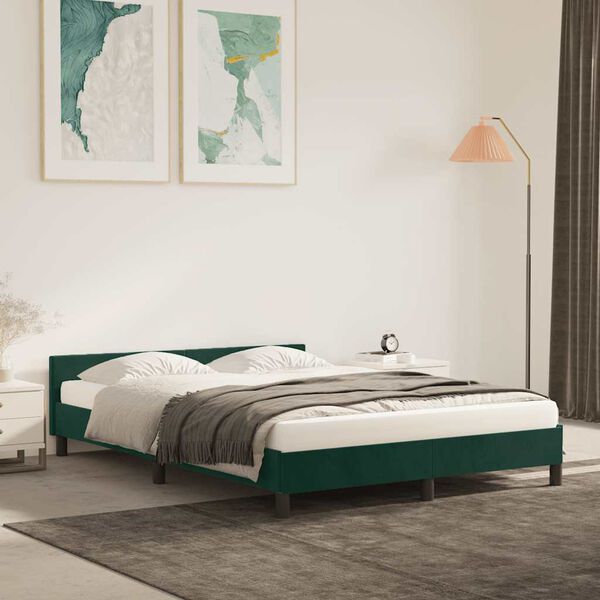 vidaXL Estructura cama sin colch&oacute;n terciopelo verde oscuro 140x190 cm