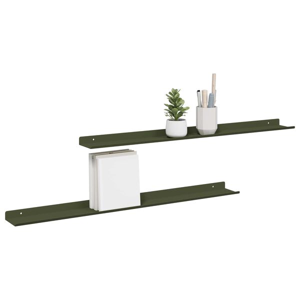 vidaXL Estante flotante 2 pcs Verde Oliva 80 x 9 x 2,5 cm Acero