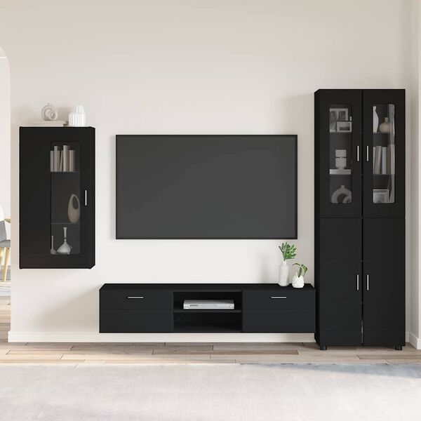 vidaXL Conjunto de mueble de TV FLORIN Negro Madera de ingenier&iacute;a