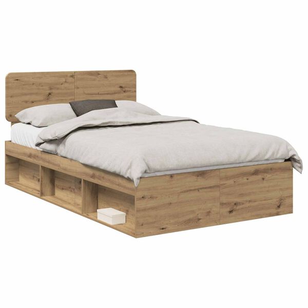 vidaXL Estructura de cama con cabecera Roble Artesanal 135 x 190 cm