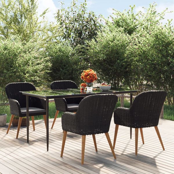 vidaXL Juego de comedor de jardín 5 piezas con cojines negro