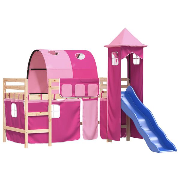 vidaXL Cama alta para ni&ntilde;os con torre madera pino rosa 80x200 cm