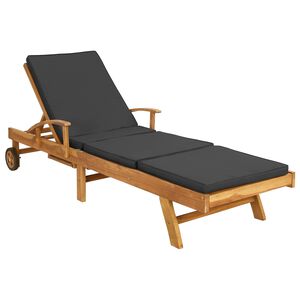 vidaXL Tumbona con coj&iacute;n Madera de teca maciza Marr&oacute;n y gris oscuro