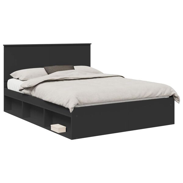 vidaXL Estructura de cama Negro 150 x 200 cm Madera de pino macizo