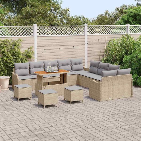 vidaXL Conjunto de sof&aacute; de jard&iacute;n con coj&iacute;n 14 pcs Beige y Gris Claro