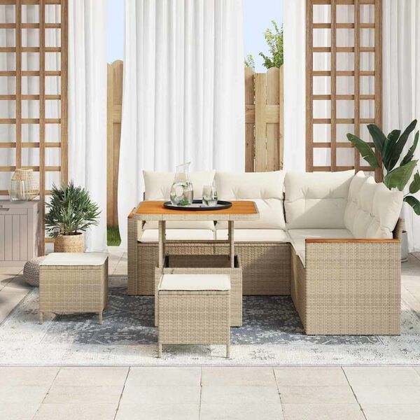 vidaXL Conjunto de sof&aacute;s de jard&iacute;n 8 pcs Beige rat&aacute;n sint&eacute;tico