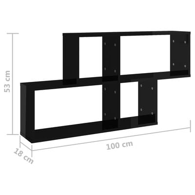 vidaXL Estante de pared madera contrachapada negro brillo 100x18x53 cm