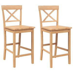 vidaXL Taburetes de bar, 2 unidades, madera maciza natural, caucho