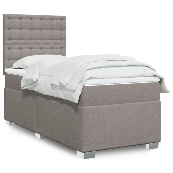 vidaXL Cama box spring con colch&oacute;n tela gris taupe 90x200 cm