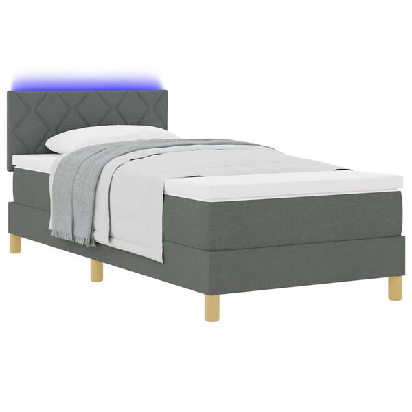 vidaXL Cama Box Spring LED con colch&oacute;n Gris oscuro 90 x 200 cm tela