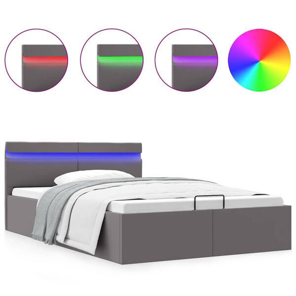 vidaXL Cama hidr&aacute;ulica almacenaje LED sin colch&oacute;n gris 140x200 cm