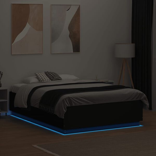 vidaXL Estructura cama con luces LED madera ingenier&iacute;a negro 135x190cm