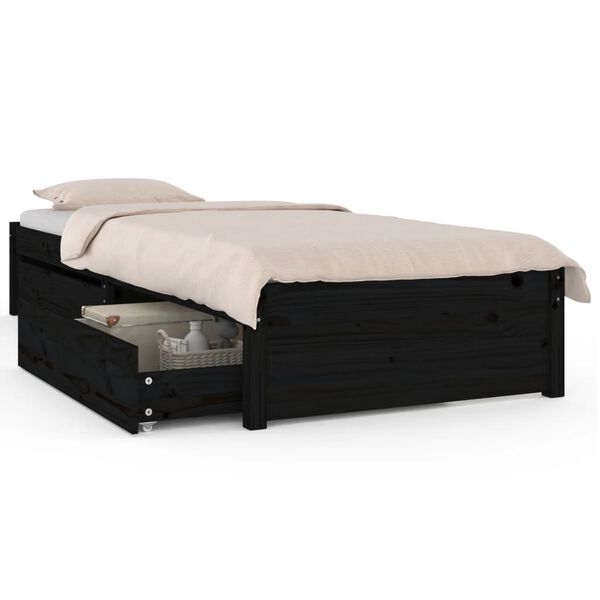 vidaXL Estructura de cama individual con cajones negro 90x190 cm