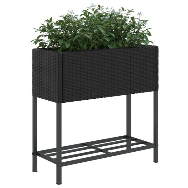 vidaXL Jardinera con estante rat&aacute;n sint&eacute;tico negro
