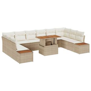 vidaXL Conjunto de sof&aacute; de jard&iacute;n 11 pcs Beige Polirat&aacute;n