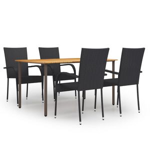 vidaXL Set de muebles de comedor de jard&iacute;n 5 piezas de rat&aacute;n negro