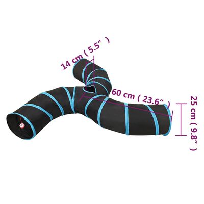 vidaXL Túnel para gatos con 3 salidas poliéster negro y azul 25 cm