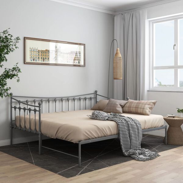 vidaXL Estructura sof&aacute; cama extra&iacute;ble sin colch&oacute;n metal gris 90x200 cm
