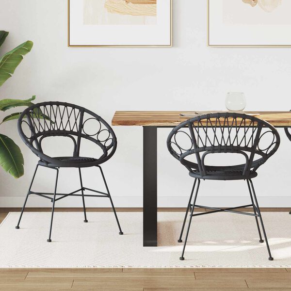 vidaXL Silla de comedor 2 pcs Negro 49 x 51 x 81 cm Ratan e Hierro