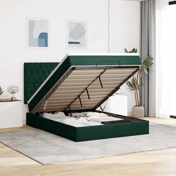 vidaXL Estructura cama otomana colchones terciopelo verde oscuro
