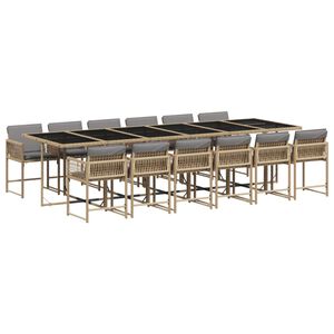 vidaXL Set comedor de jard&iacute;n con cojines 13 pzas rat&aacute;n sint&eacute;tico beige