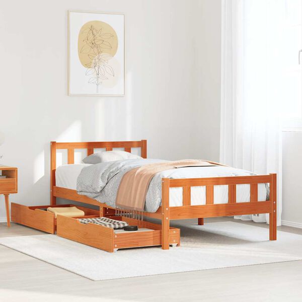 vidaXL Estructura de cama sin colch&oacute;n madera maciza marr&oacute;n 75x190 cm