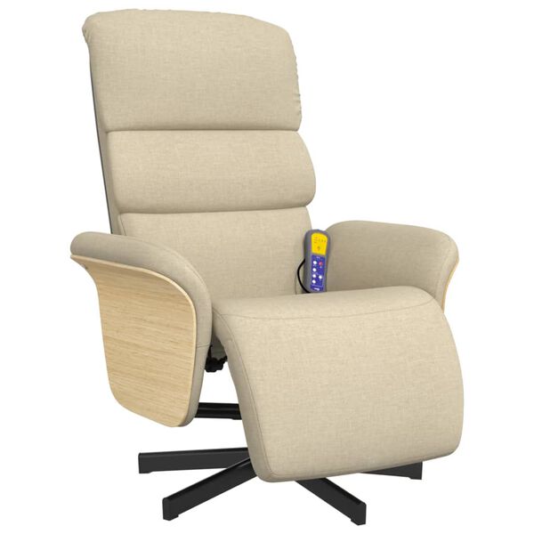 vidaXL Sill&oacute;n reclinable de masaje con reposapi&eacute;s tela color crema