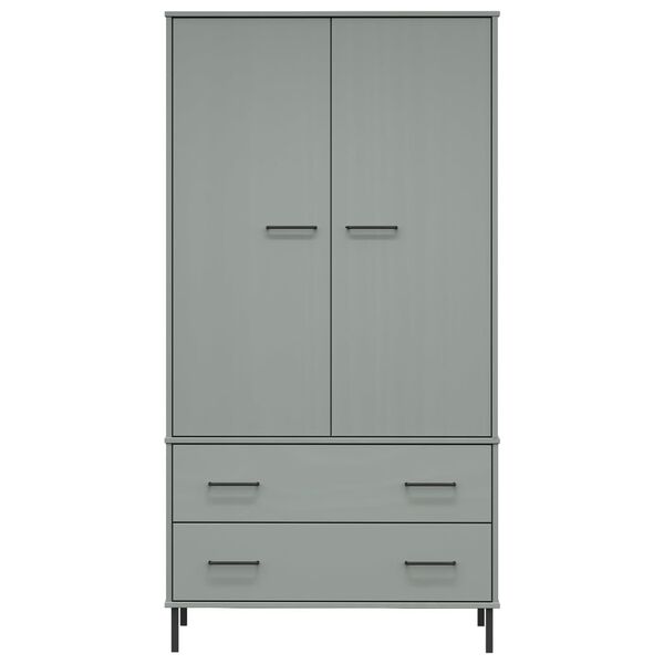 vidaXL Armario patas de metal OSLO madera maciza gris 90x55x172,5 cm