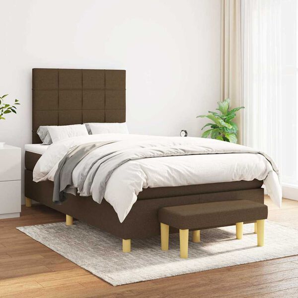 vidaXL Cama box spring con colch&oacute;n tela marr&oacute;n oscuro 120x190 cm