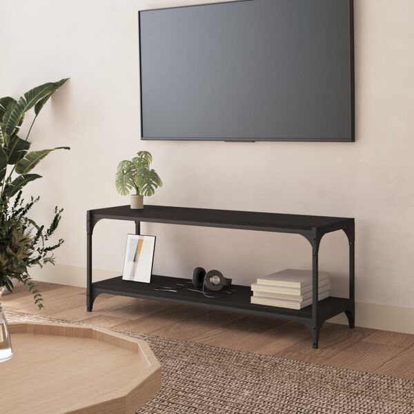 vidaXL Mueble para TV madera contrachapada y acero negro 100x33x41 cm