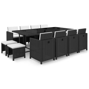 vidaXL Set comedor de jard&iacute;n 13 piezas y cojines rat&aacute;n sint&eacute;tico negro