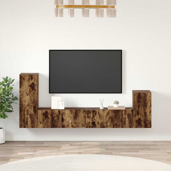 vidaXL Set de muebles de TV 4 pzas madera contrachapada roble ahumado