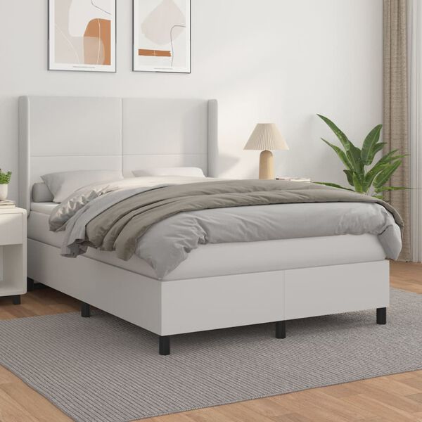 vidaXL Cama box spring con colch&oacute;n cuero sint&eacute;tico blanco 140x200cm
