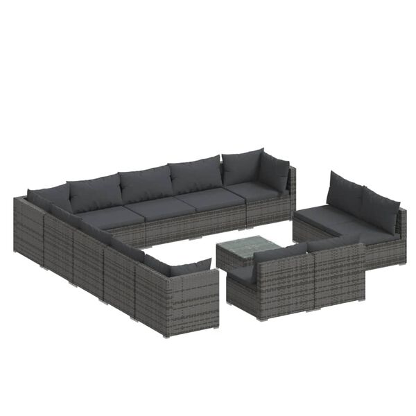 vidaXL Set de muebles de jard&iacute;n 14 pzas y cojines rat&aacute;n sint&eacute;tico gris