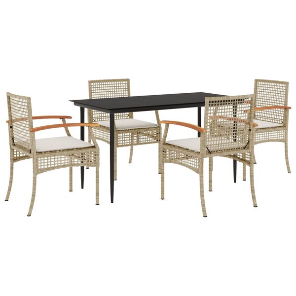 vidaXL Set comedor de jard&iacute;n 5 pzas con cojines rat&aacute;n sint&eacute;tico beige