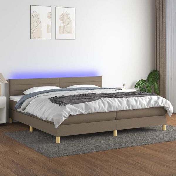 vidaXL Cama box spring con colch&oacute;n LED tela gris taupe 200x200 cm