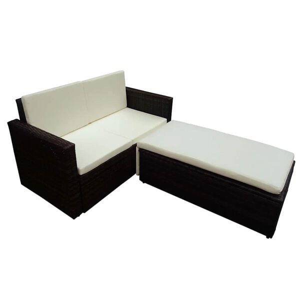 vidaXL Set muebles de jard&iacute;n 2 piezas y cojines rat&aacute;n sint&eacute;tico marr&oacute;n