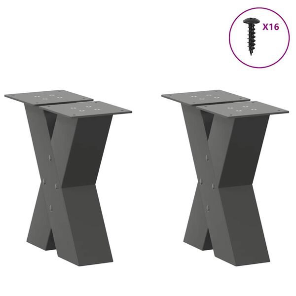 vidaXL Patas para mesa de centro en forma de X (2 unidades), antracita, 40 x (30-31) cm, acero