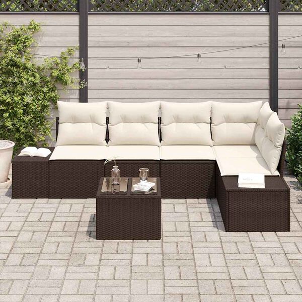 vidaXL Conjunto de sof&aacute; de jard&iacute;n 6 pcs Marr&oacute;n rat&aacute;n sint&eacute;tico