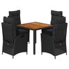 vidaXL Set de muebles jard&iacute;n 5 pzas con cojines rat&aacute;n sint&eacute;tico negro