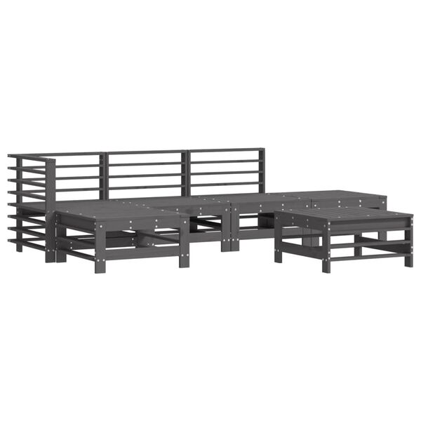 vidaXL Juego de muebles de jardín 6 pzas y cojines madera maciza gris