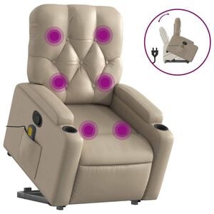 vidaXL Sill&oacute;n reclinable masaje pie cuero artificial color capuchino