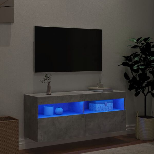 vidaXL Mueble de TV de pared con luces LED gris hormig&oacute;n 100x30x40 cm