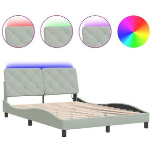vidaXL Estructura de cama con LED sin colch&oacute;n terciopelo gris claro 140x200 cm