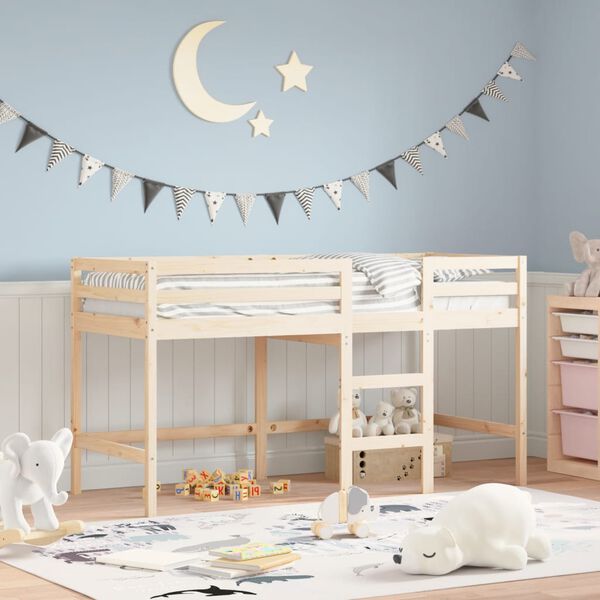 vidaXL Cama alta de niños con escalera madera maciza pino 90x200 cm