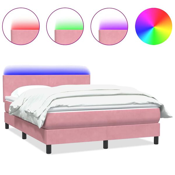 vidaXL Cama box spring con colch&oacute;n y LED terciopelo rosa 160x220 cm