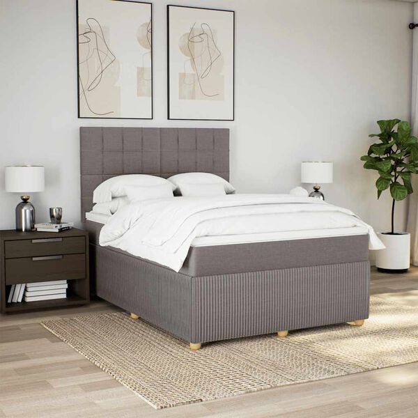 vidaXL Cama box spring con colch&oacute;n tela gris taupe 140x190 cm