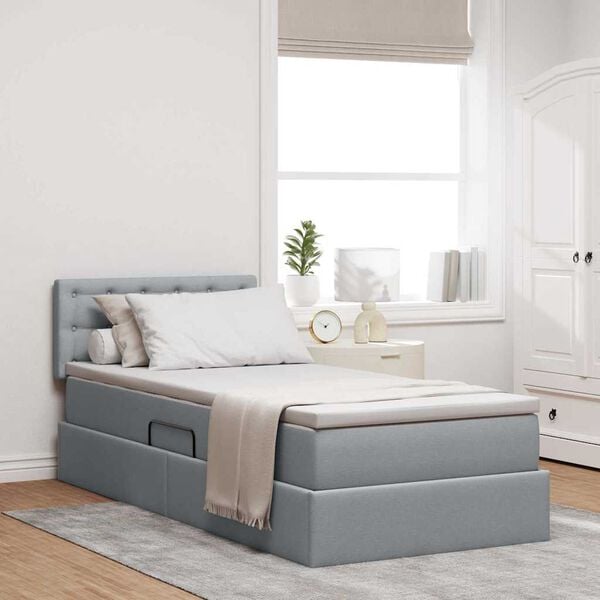 vidaXL Cama con almacenamiento y colch&oacute;n Gris Claro 90 x 190 cm