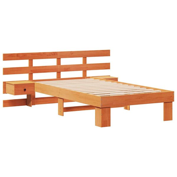 vidaXL Estructura de cama con cabecera Marrón cera 90 x 190 cm